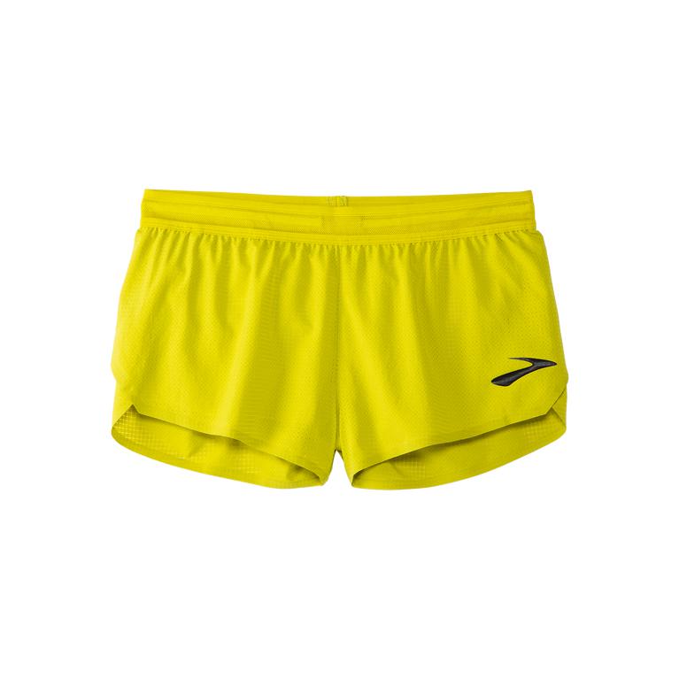 Brooks Elite 2 Split Running Shorts - Women's - GreenYellow/Acid Lime/Nightlife (80273-DSPK)